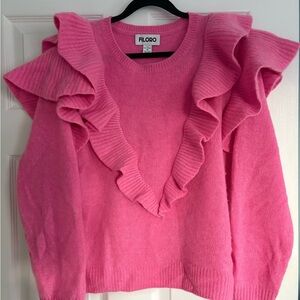 Women's Filoro Pink Ruffle Cashmere Sweater